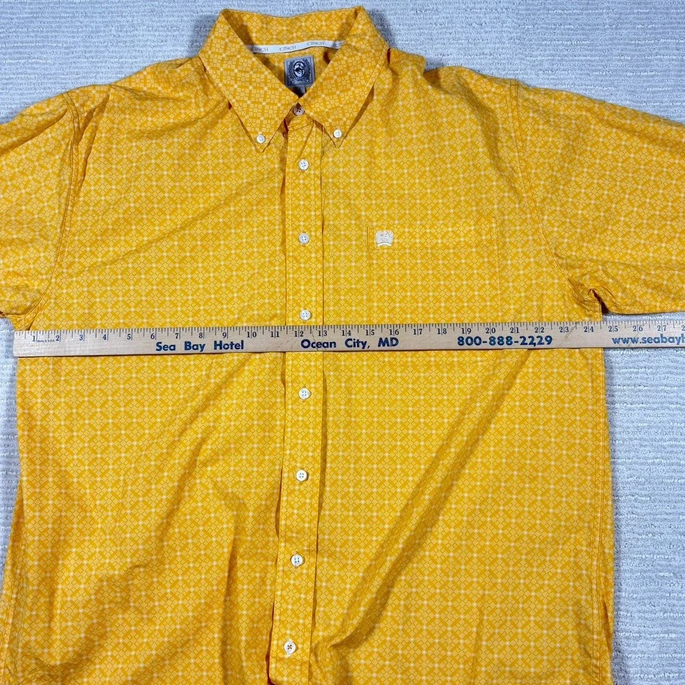 Cinch Button Up Shirt Mens Large Yellow Geometric Western Cowboy Classic Rodeo - Picture 7 of 11